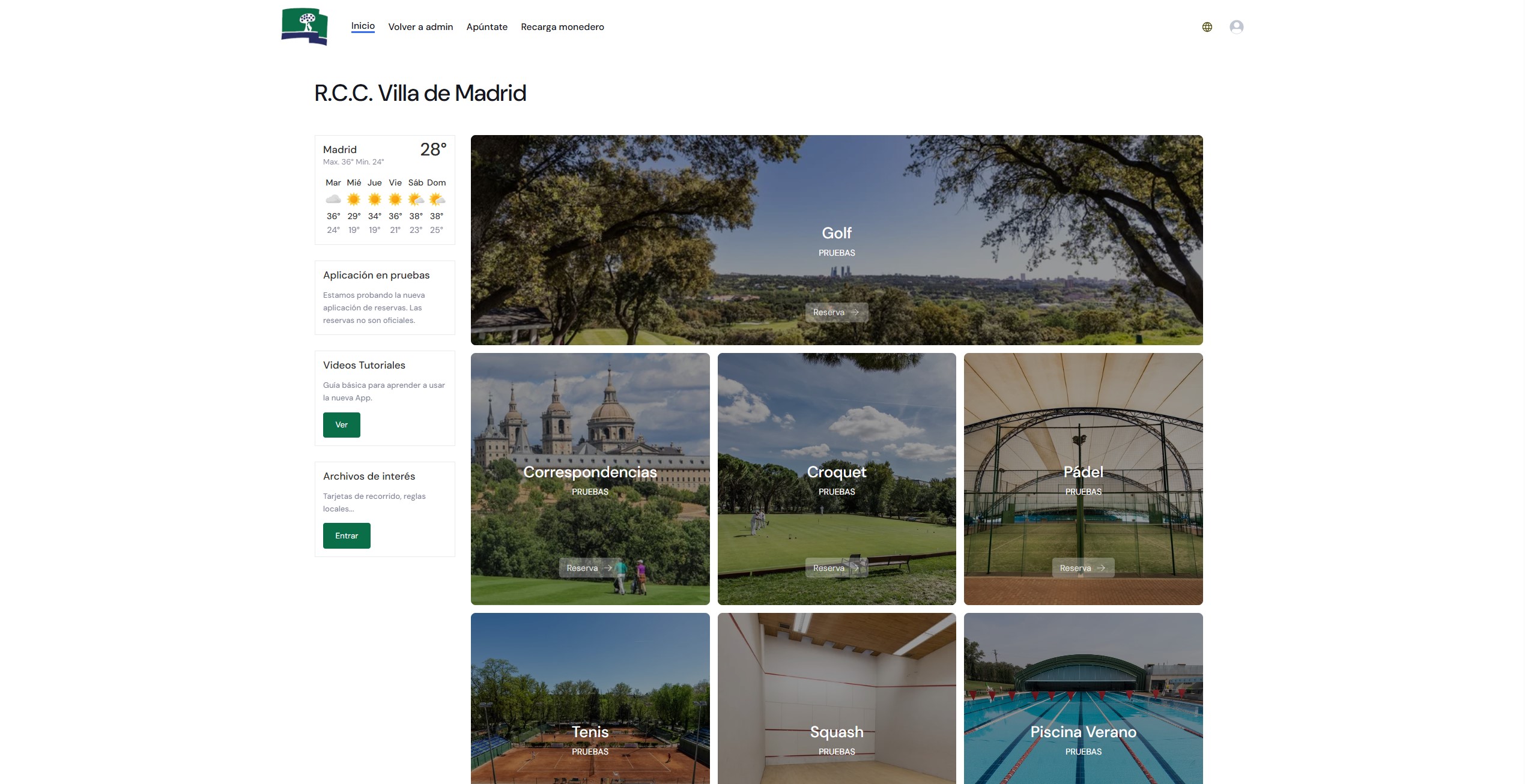 Interfaz del nuevo software de gestión abonados y reservas.
