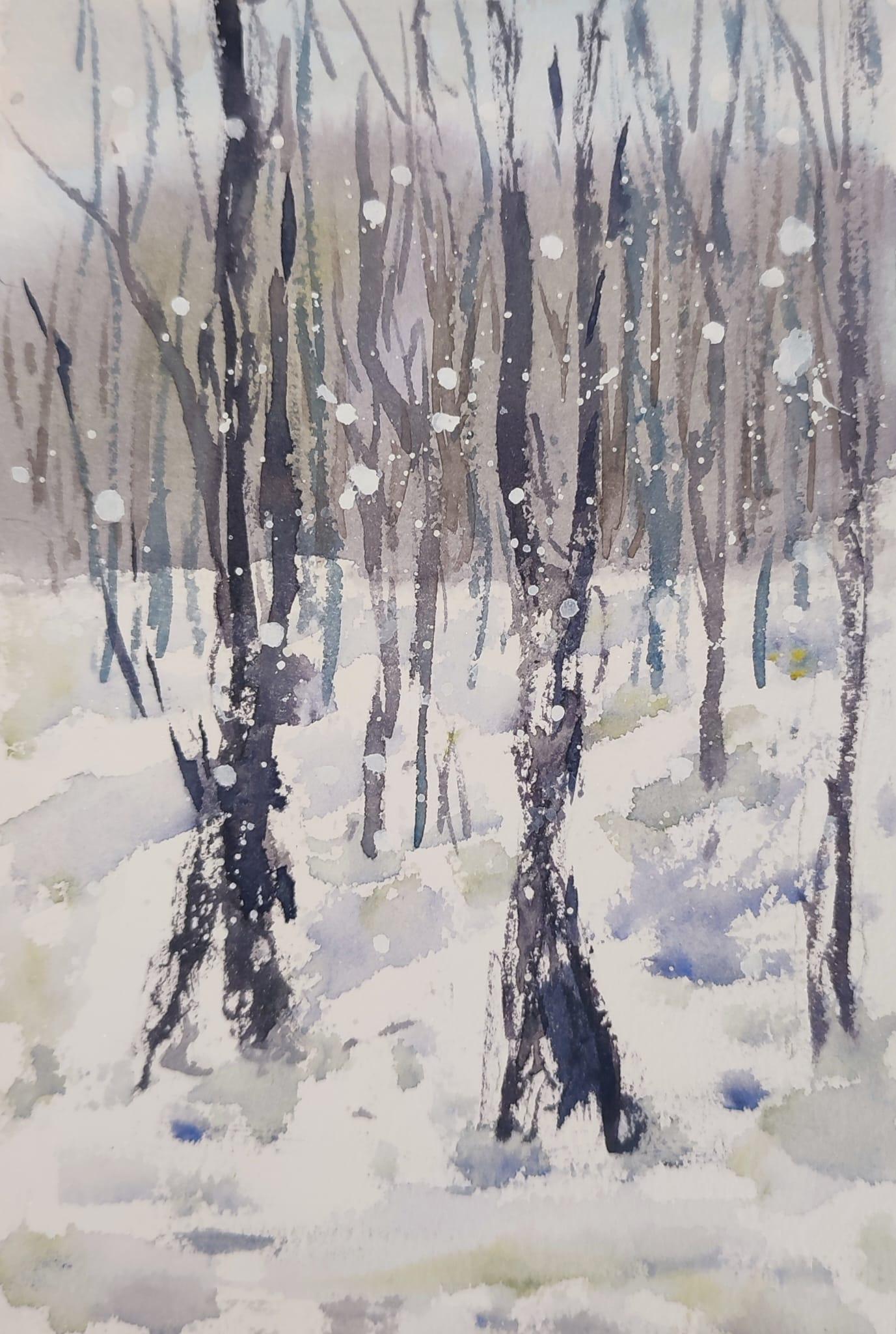 “Cae la nieve”, José Andrés García Redondo. Acuarela sobre papel.