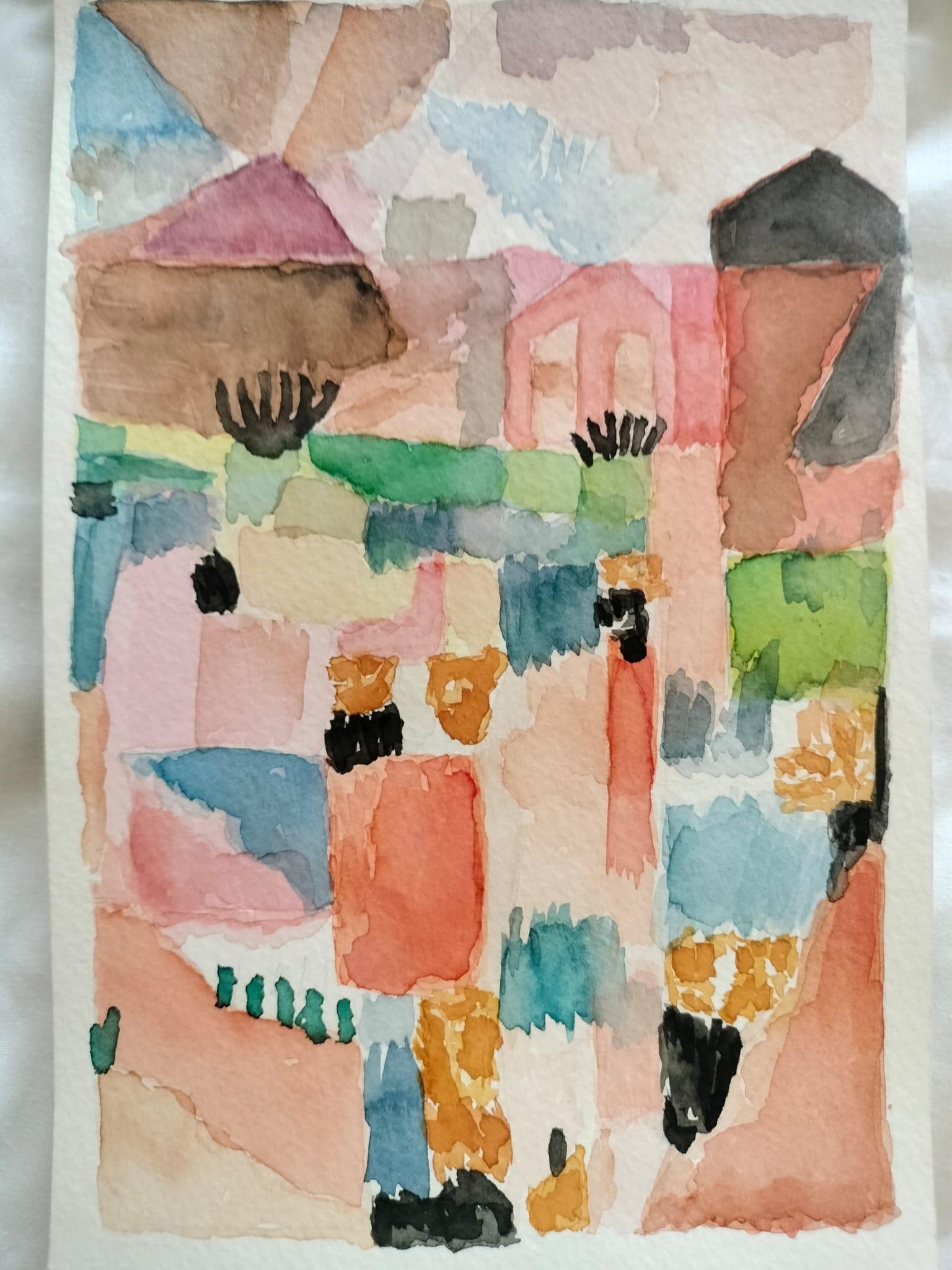 “Recordando a Paul Klee”, Carmen Garibay. Acuarela sobre papel.