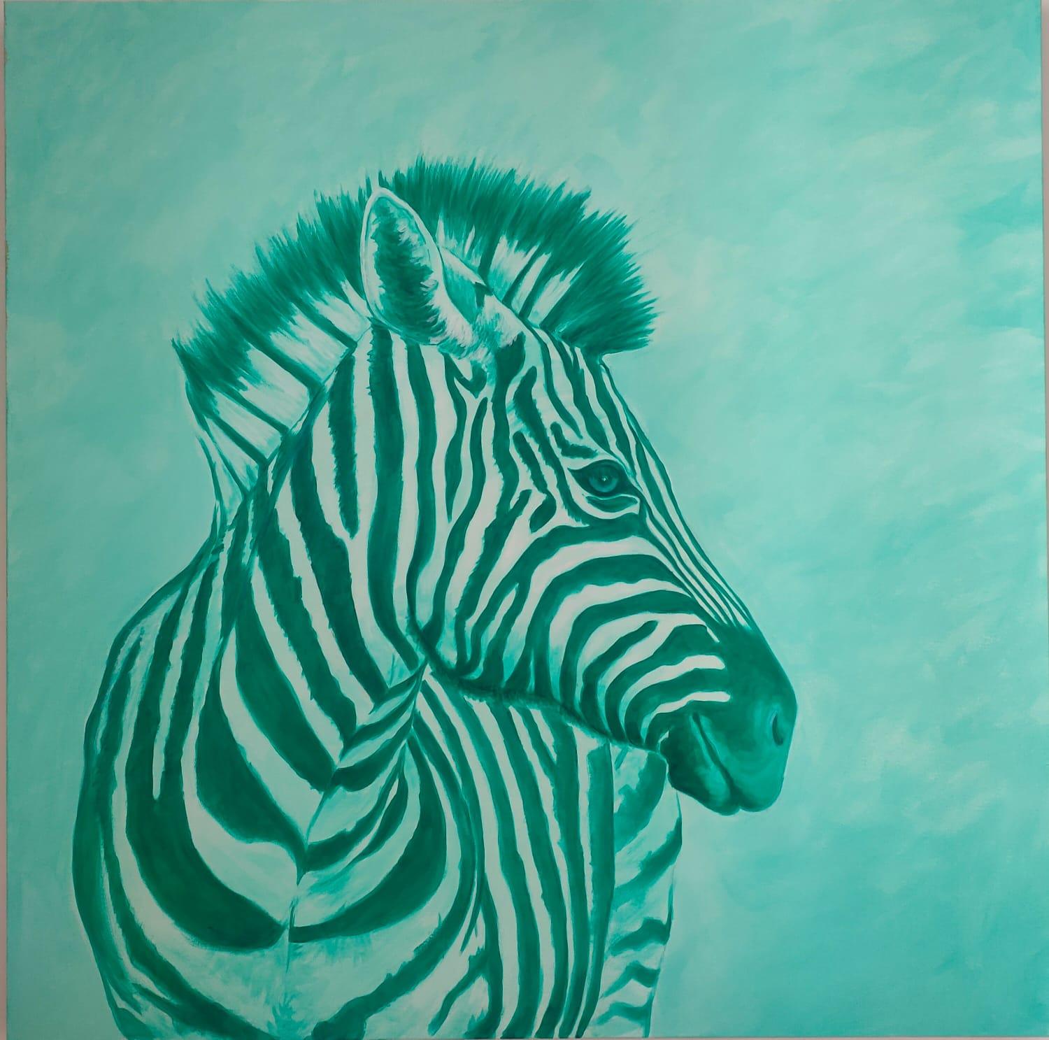 “Cebra verde”, Gabriel Silva Castañón. 100x100cm.  Acrílico sobre lienzo.
