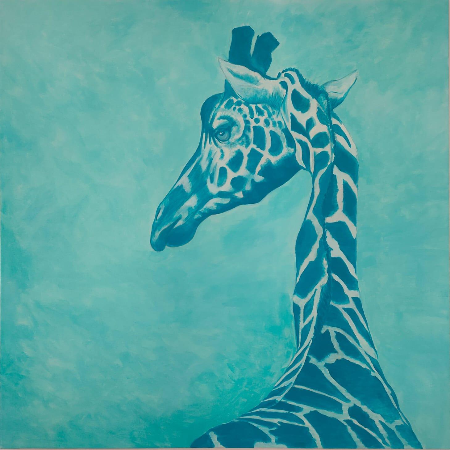 “Jirafa azul”, Gabriel Silva Castañón. 100x100cm. Acrílico sobre lienzo.