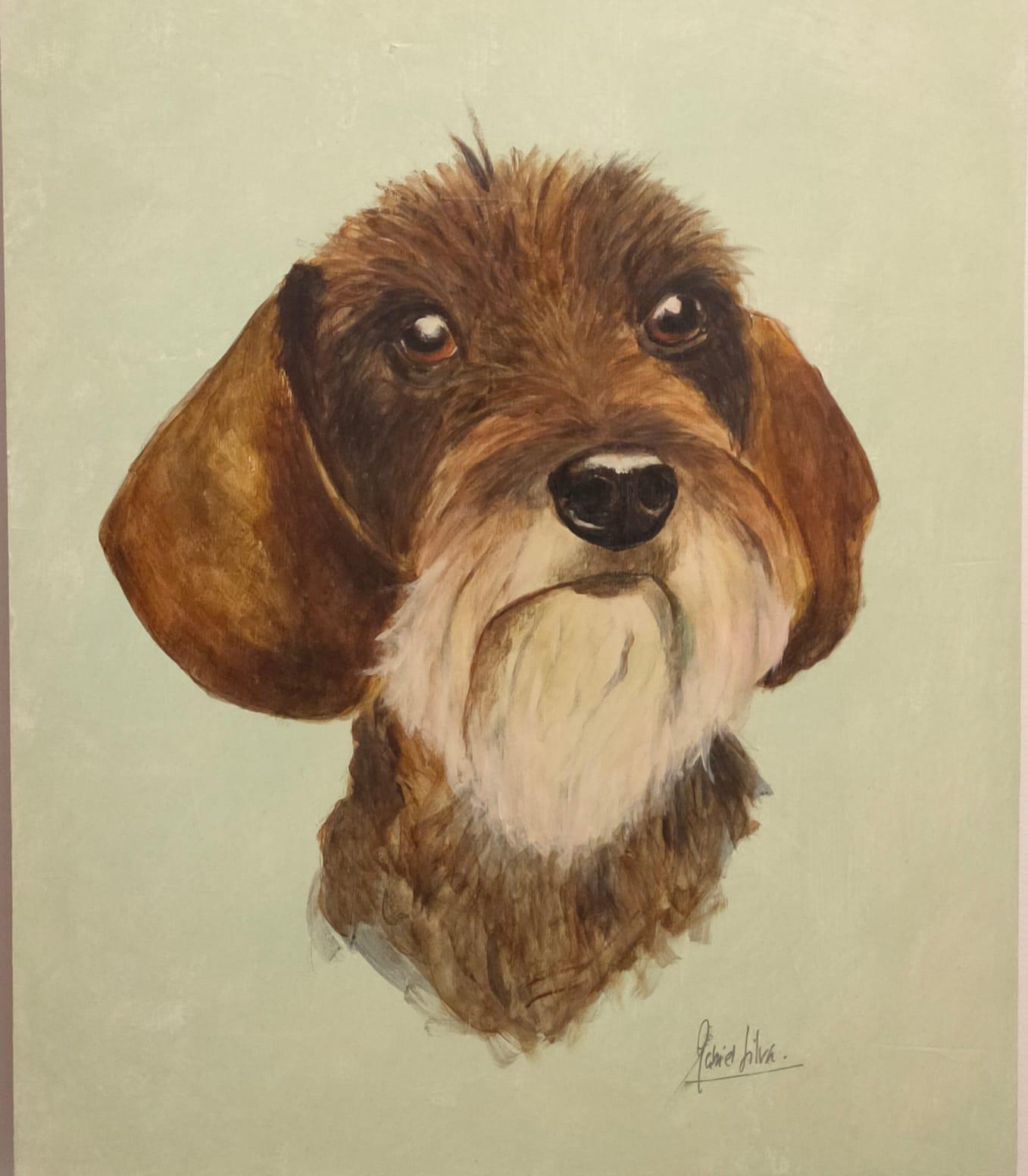 “Teckel pelo duro”, Gabriel Silva Castañón. 50x49cm. Acrílico sobre lienzo.