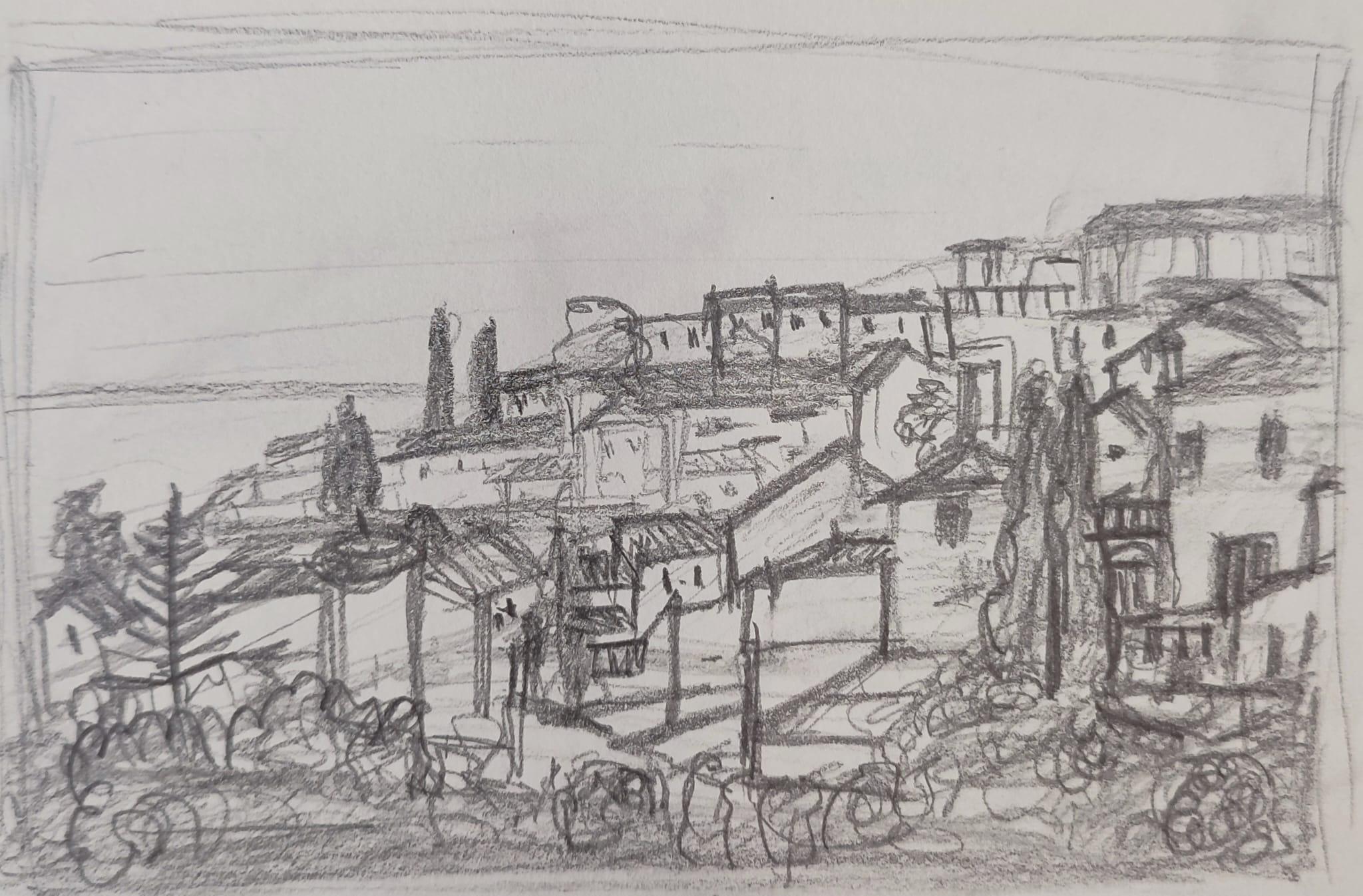 “Ciudad Mediterránea”, María González. Grafito sobre papel.