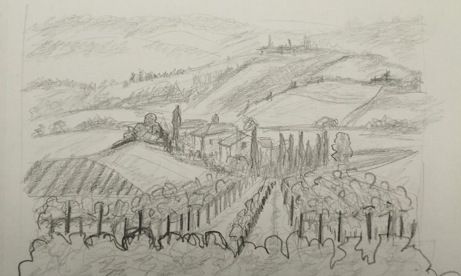 “Paisaje de Teruel”, María González. Grafito sobre papel.