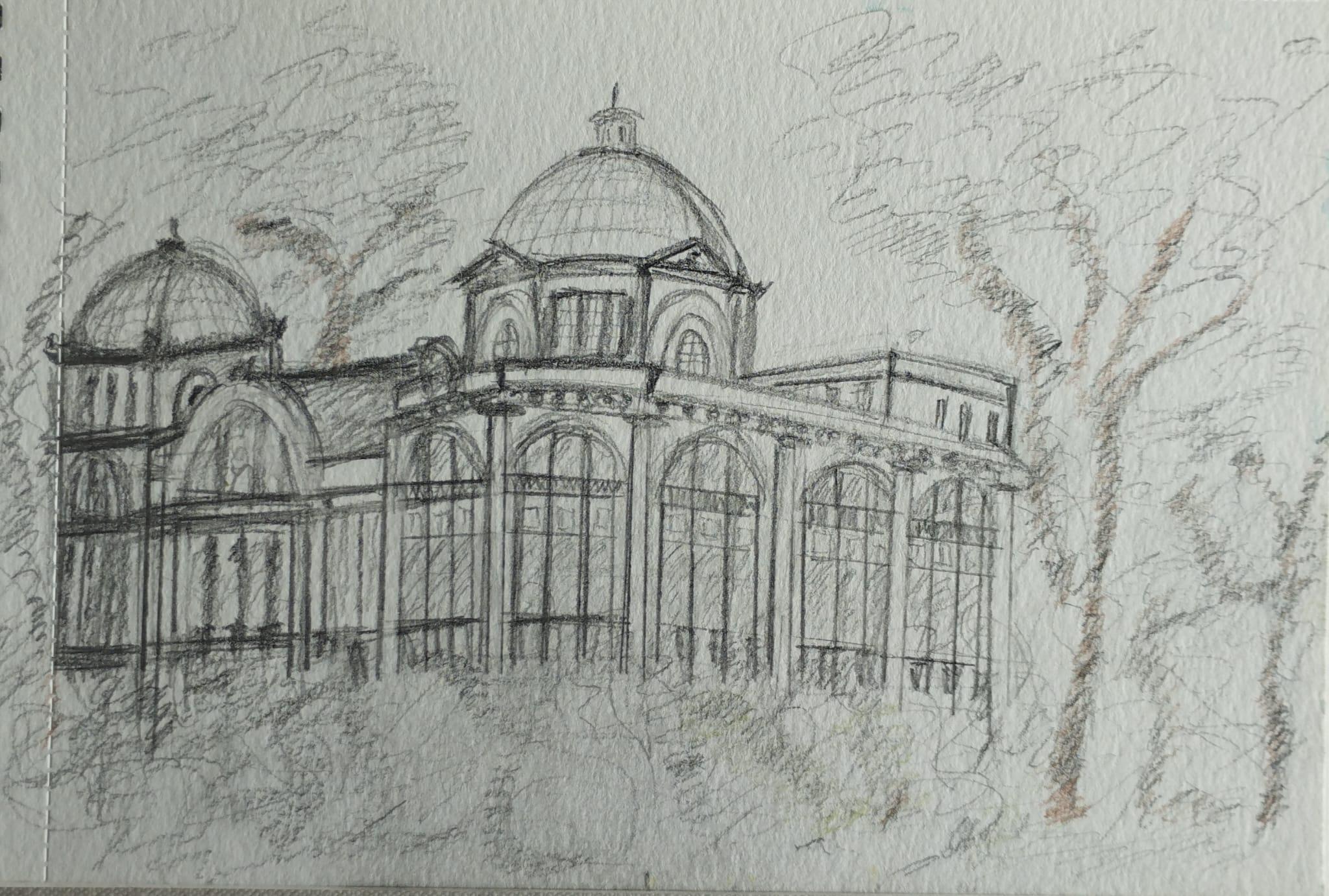 “El palacio de Cristal”, María González. Grafito sobre papel.