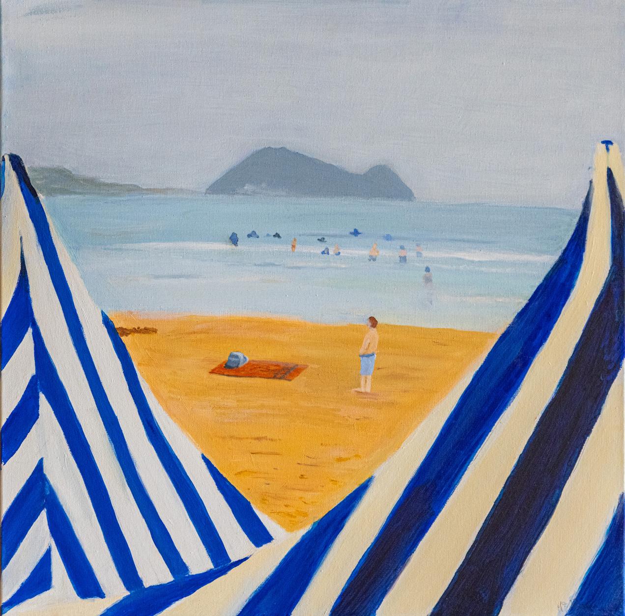 “La playa de Zarauz”, María Pura Sánchez Fernández. Óleo sobre lienzo.