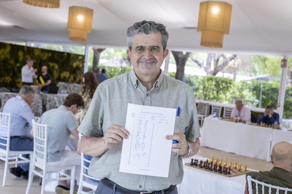 Leandro López, mostrando la planilla tras conseguir las tablas.