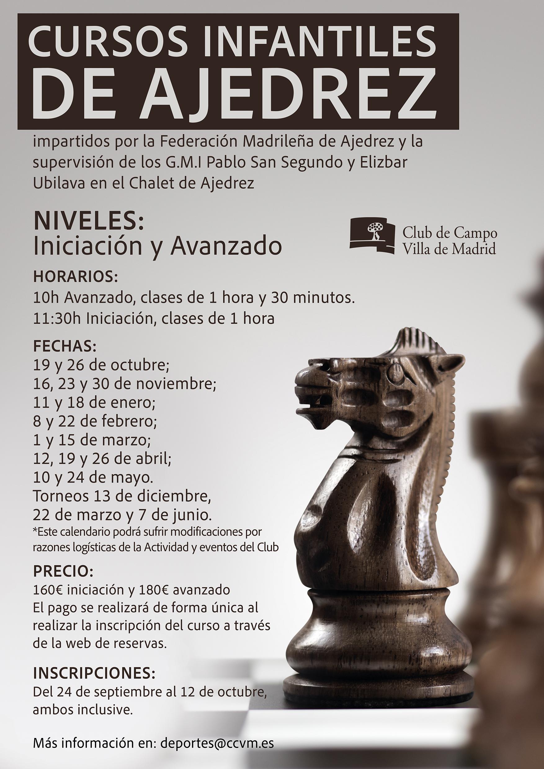Cartel de los Cursos de Ajedrez en el Real Club de Campo Villa de Madrid.