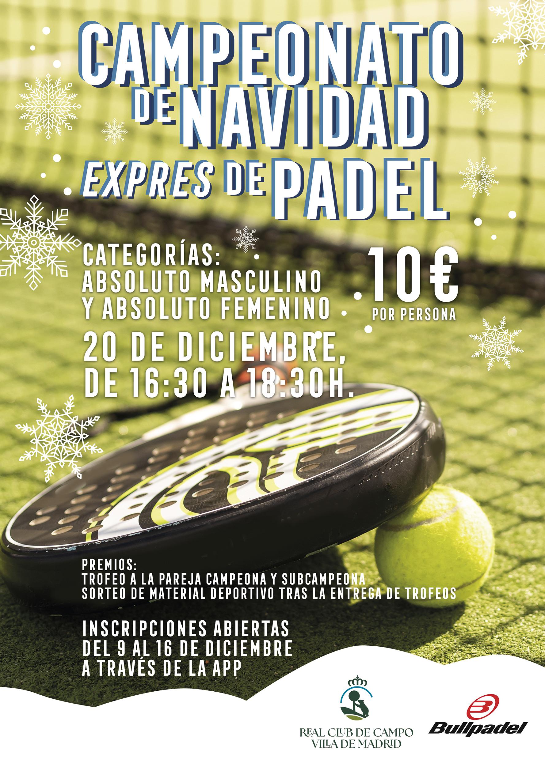 Cartel del Campeonato de Navidad Exprés de Pádel RCCVM 2025.