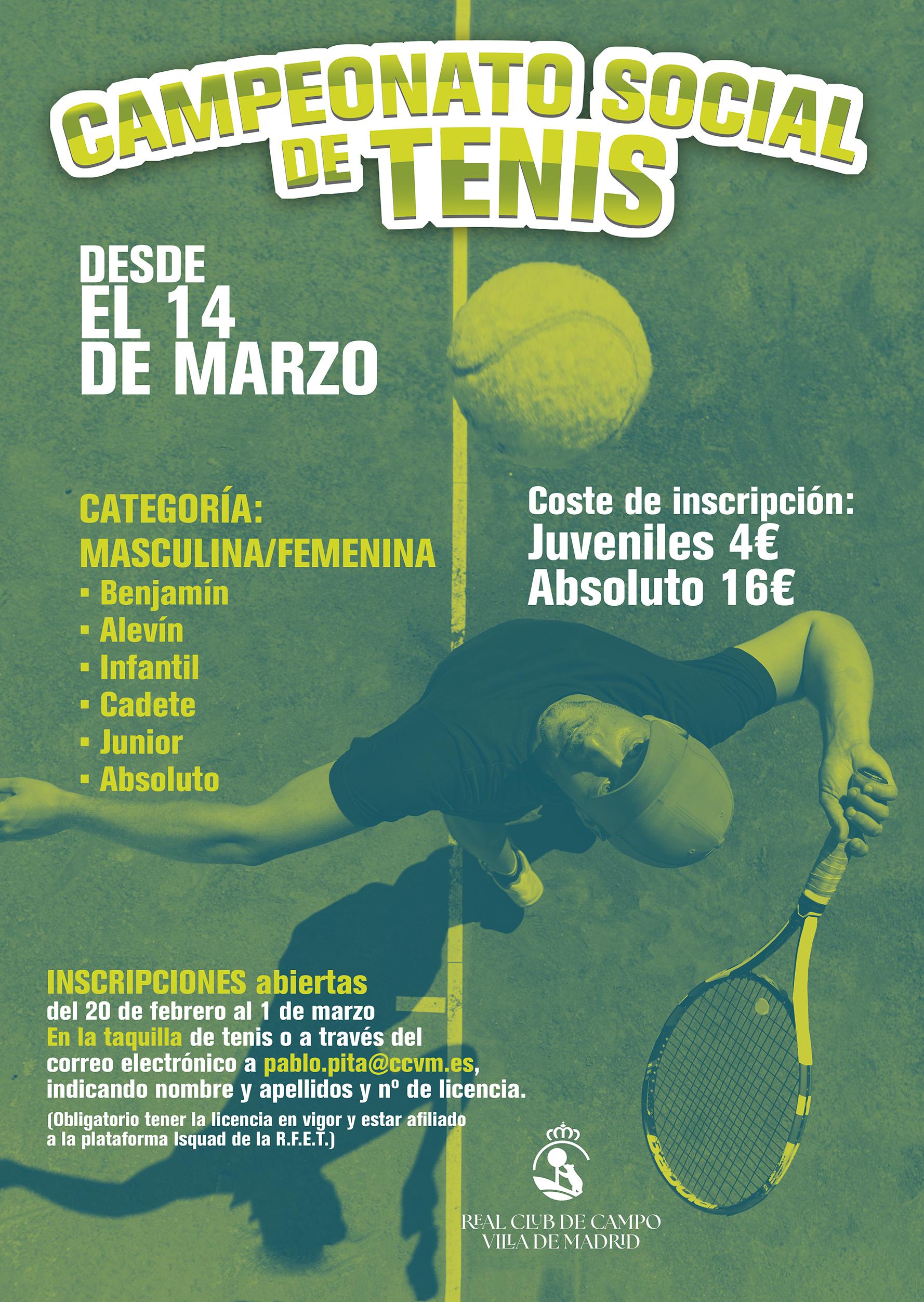Cartel del Campeonato Social de Tenis RCCVM 2026.
