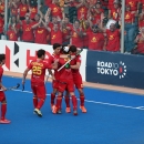 Los jugadores españoles celebran un gol en el Preolímpico de Valencia. Foto: RFEH